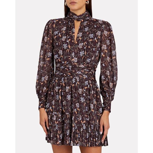 Nicholas Gemma Chiffon Mini Dress Pleated Keyhole Cutout Jasmine Floral 14 NWT - Picture 6 of 12